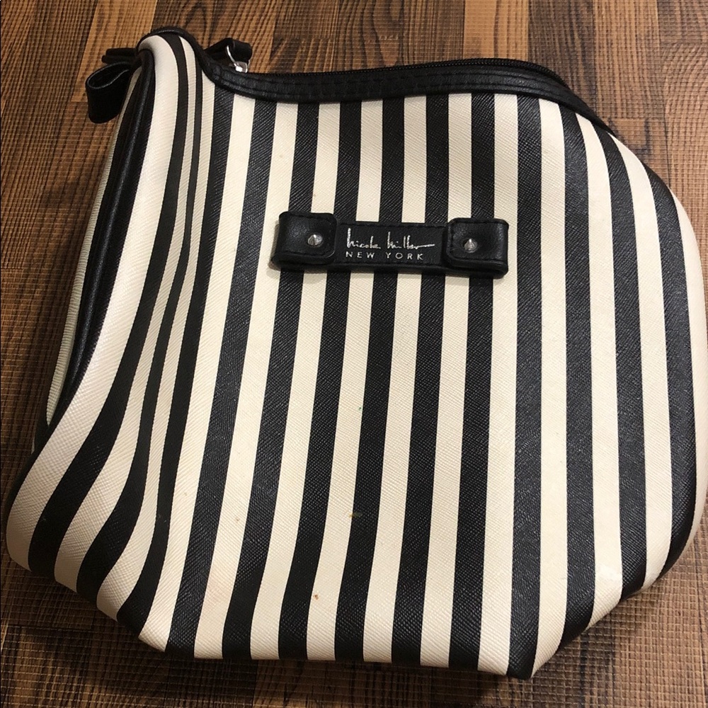 Nicole Miller Black and White Striped Cosmetic Pouch